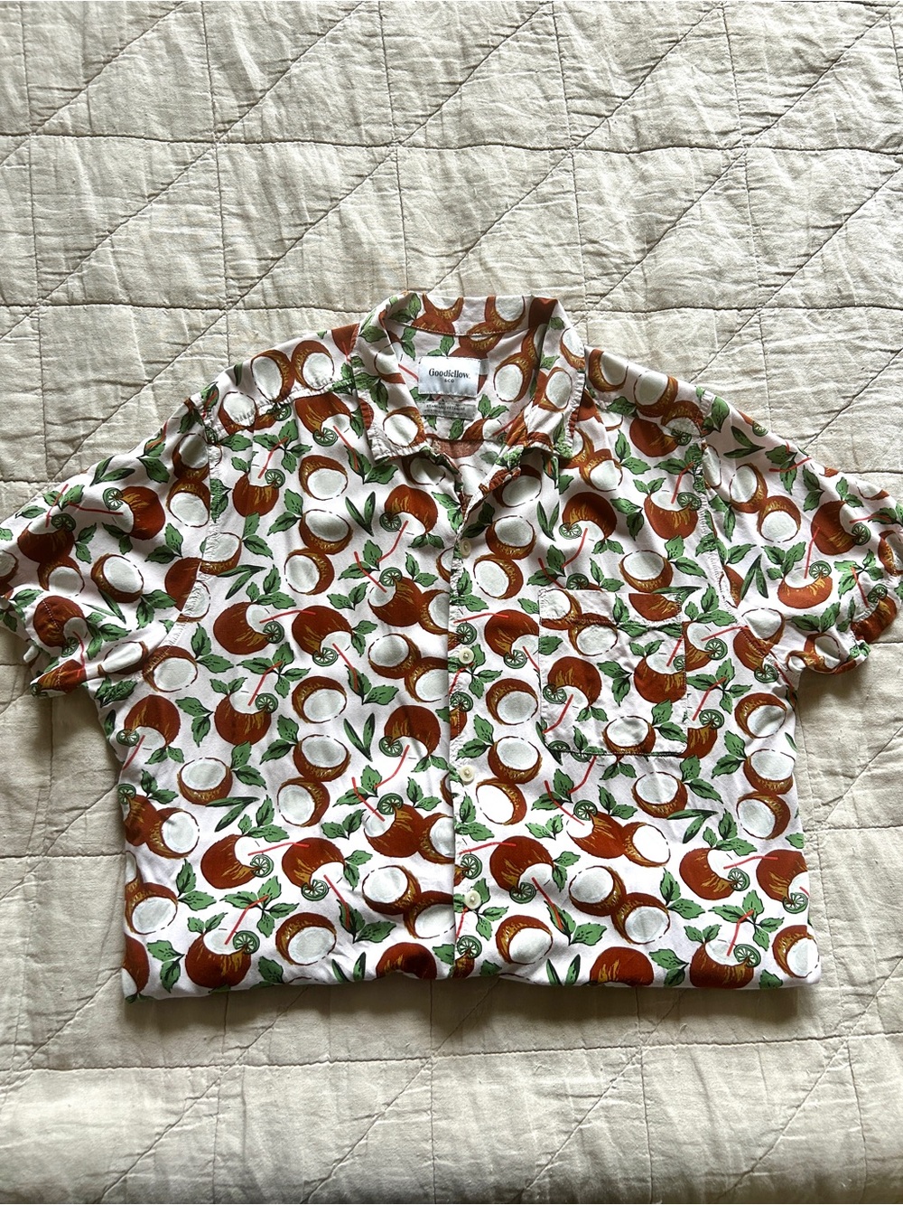 Goodfellow & Co White Short-Sleeve Coconut Print Button-Down Shirt